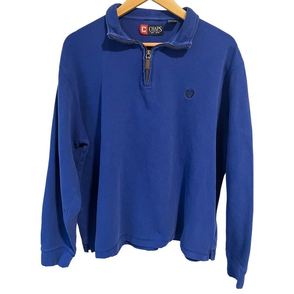Chaps Mens XL 1/4 Zip Pullover Sweater Blue Long Sleeve
